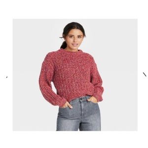 Universal Thread Red & Pink Heathered Crewneck Cotton Pullover Sweater